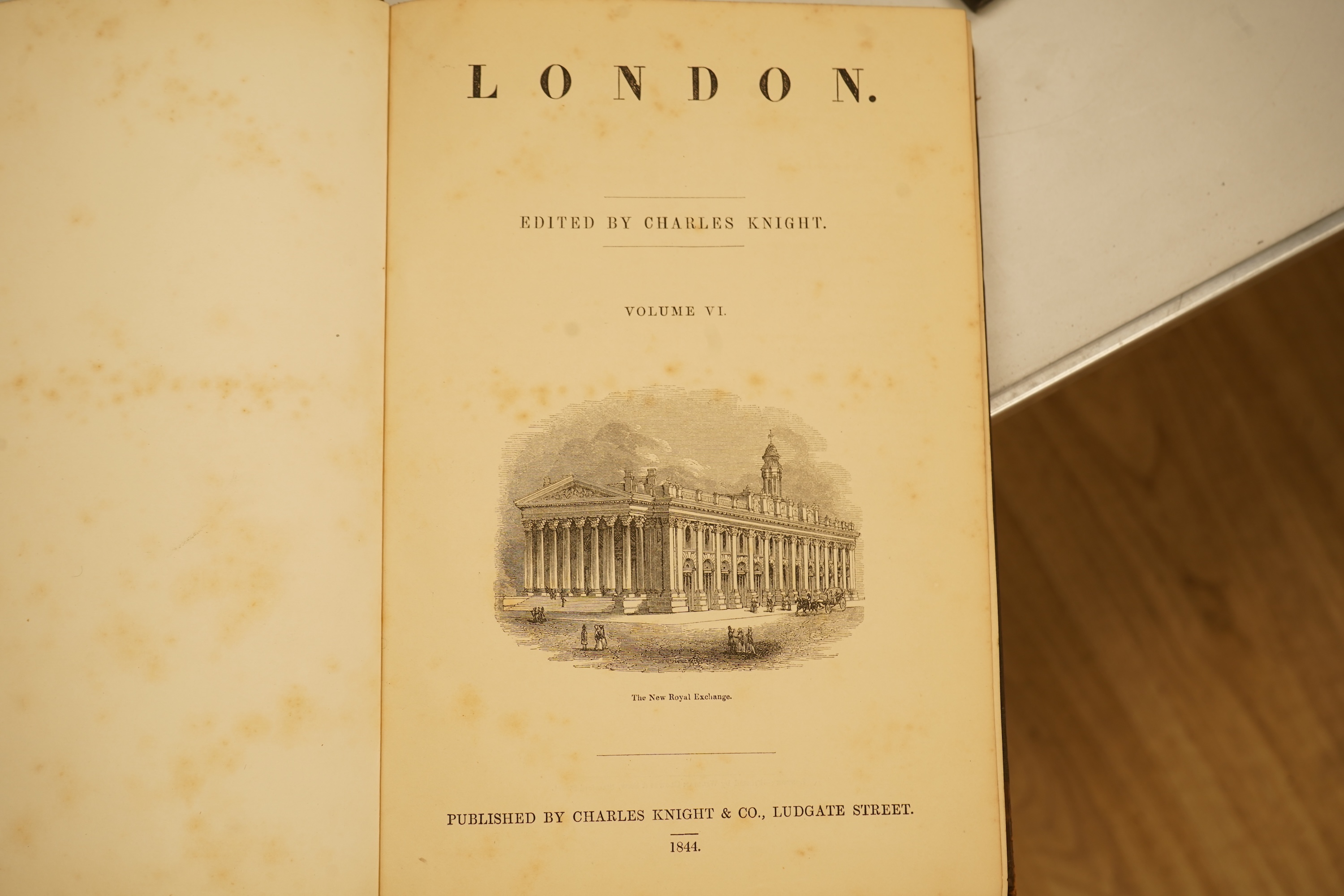 Knight, Charles (editor) London. 6 vols. num. engraved illus.; contemp. half calf and cloth, gilt decorated panelled spines, 4to. 1841